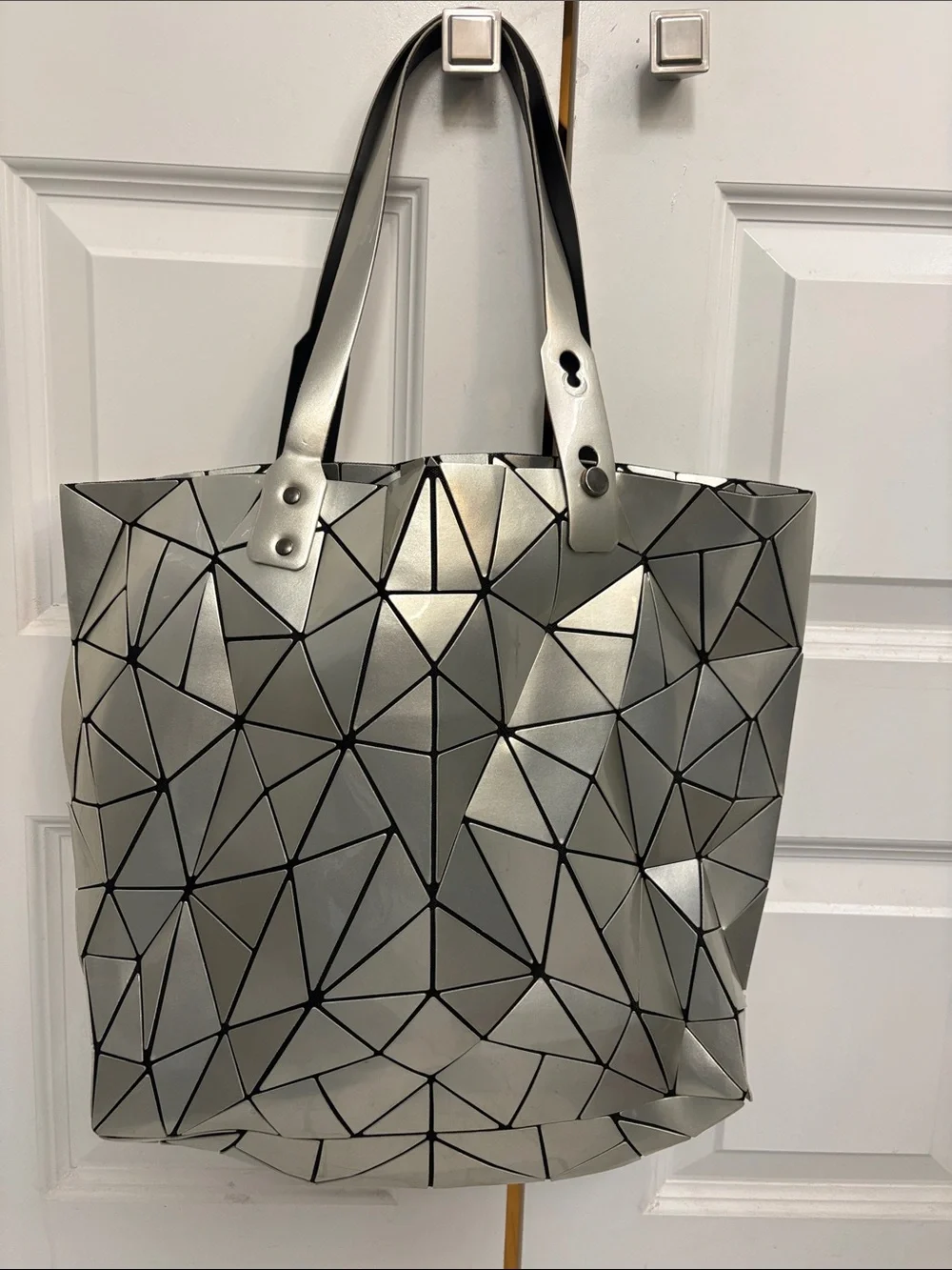 Geometric Silver Tote Bag - Modern Women's Handbag